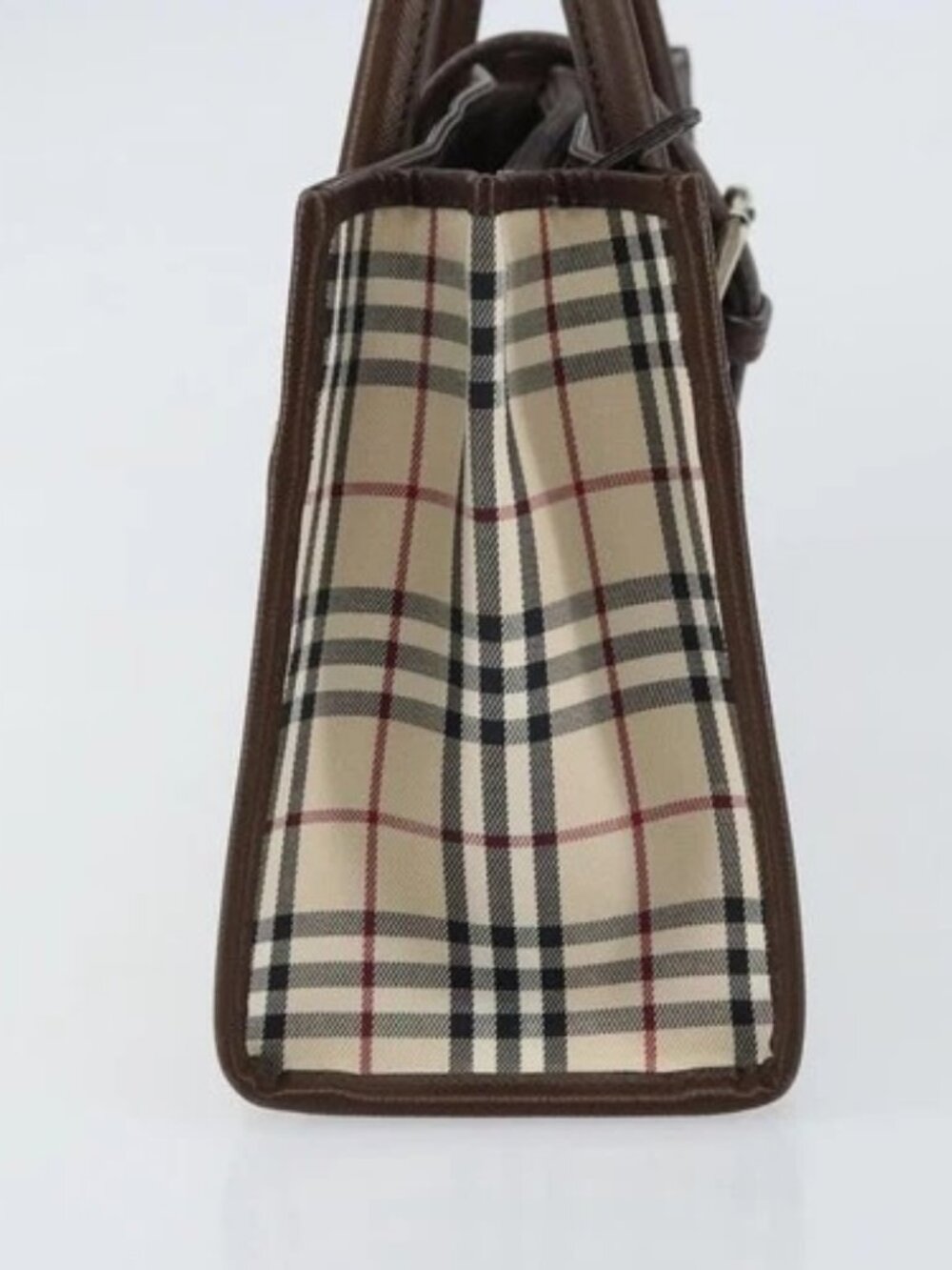 BURBERRY Nova Check Hand Bag Canvas Beige Silver Auth 158957A - Picture 3 of 16